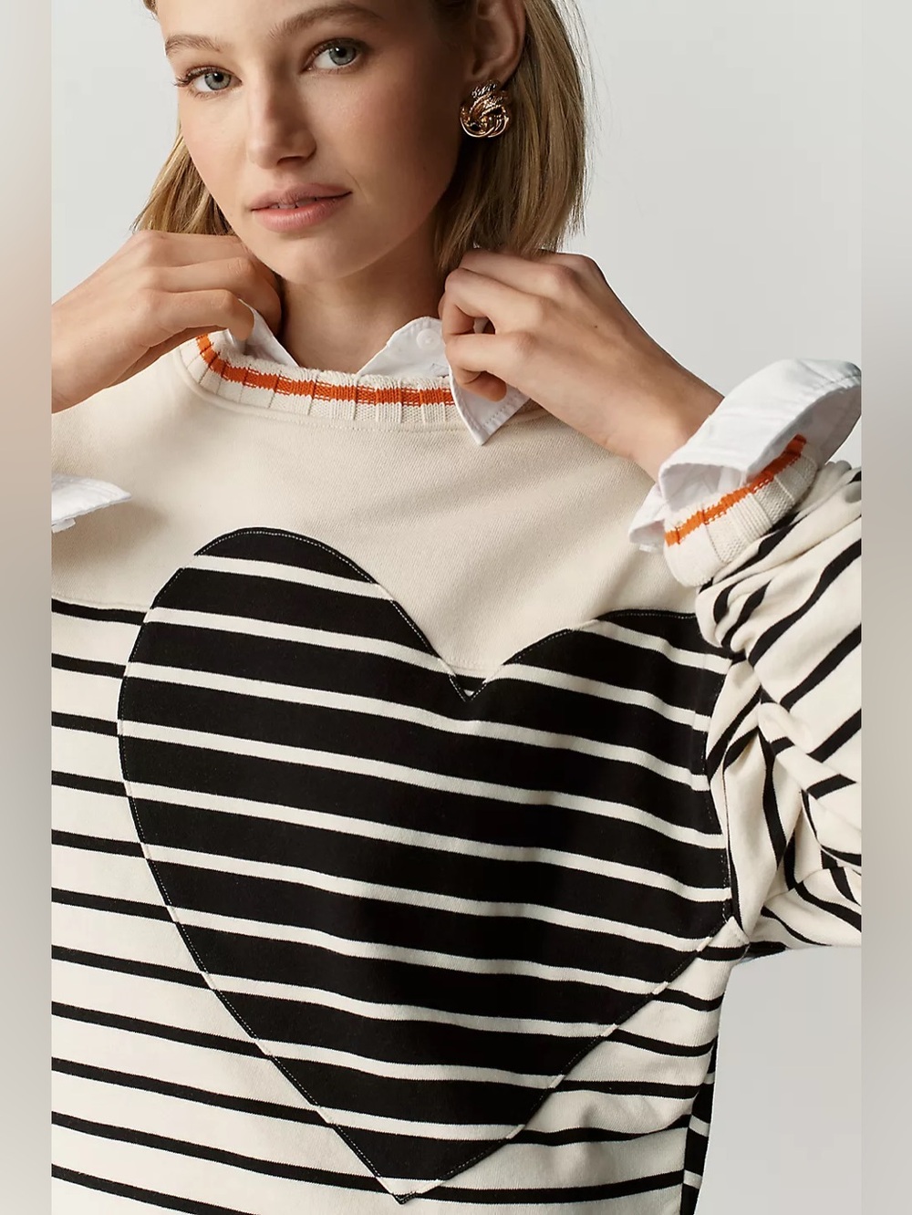 NWT Size XL - Anthropologie Striped Heart Sweatshirt 84% Cotton - Picture 2 of 16